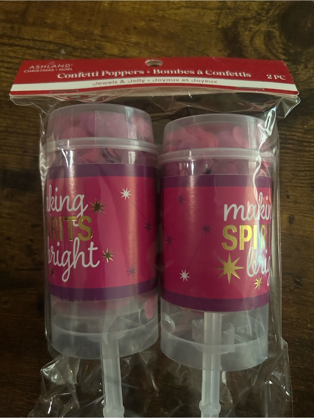 Confetti Poppers - Pink Sparkle Party Push-Pop Set-“Making Spirits Bright” - Picture 5 of 6